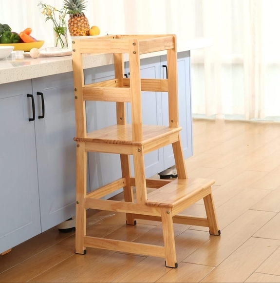Kids Kitchen Step Stool with Safety Rail Toddler Learning Stool Montessori Tower - Picture 12 of 16